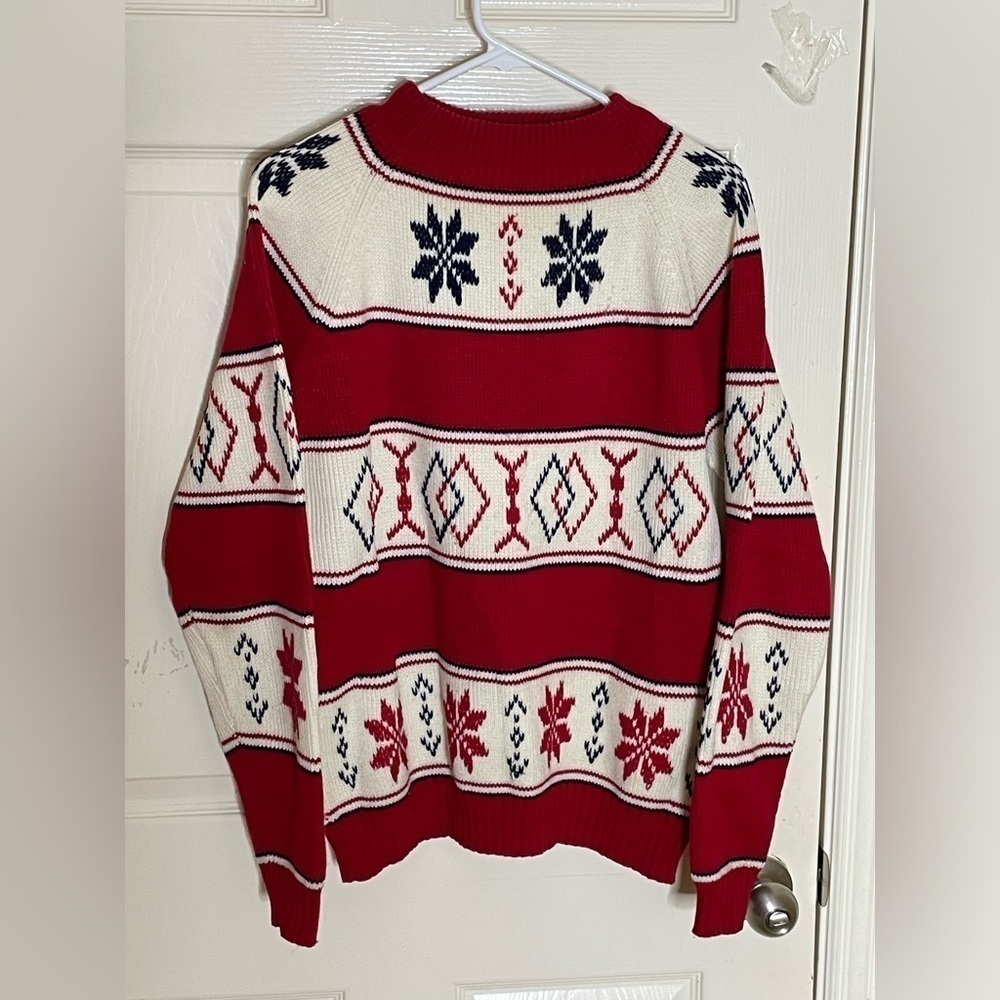 Vintage 70s JC Penney Knit Sweater Ski Snow Nordic Tribal Fair Isle Aztec Sz L  - Picture 8 of 11